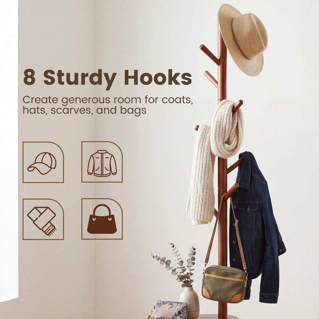 Giantex 70" Solid Wood Clothing Rack with 8 Hooks and 2 Storage Shelves