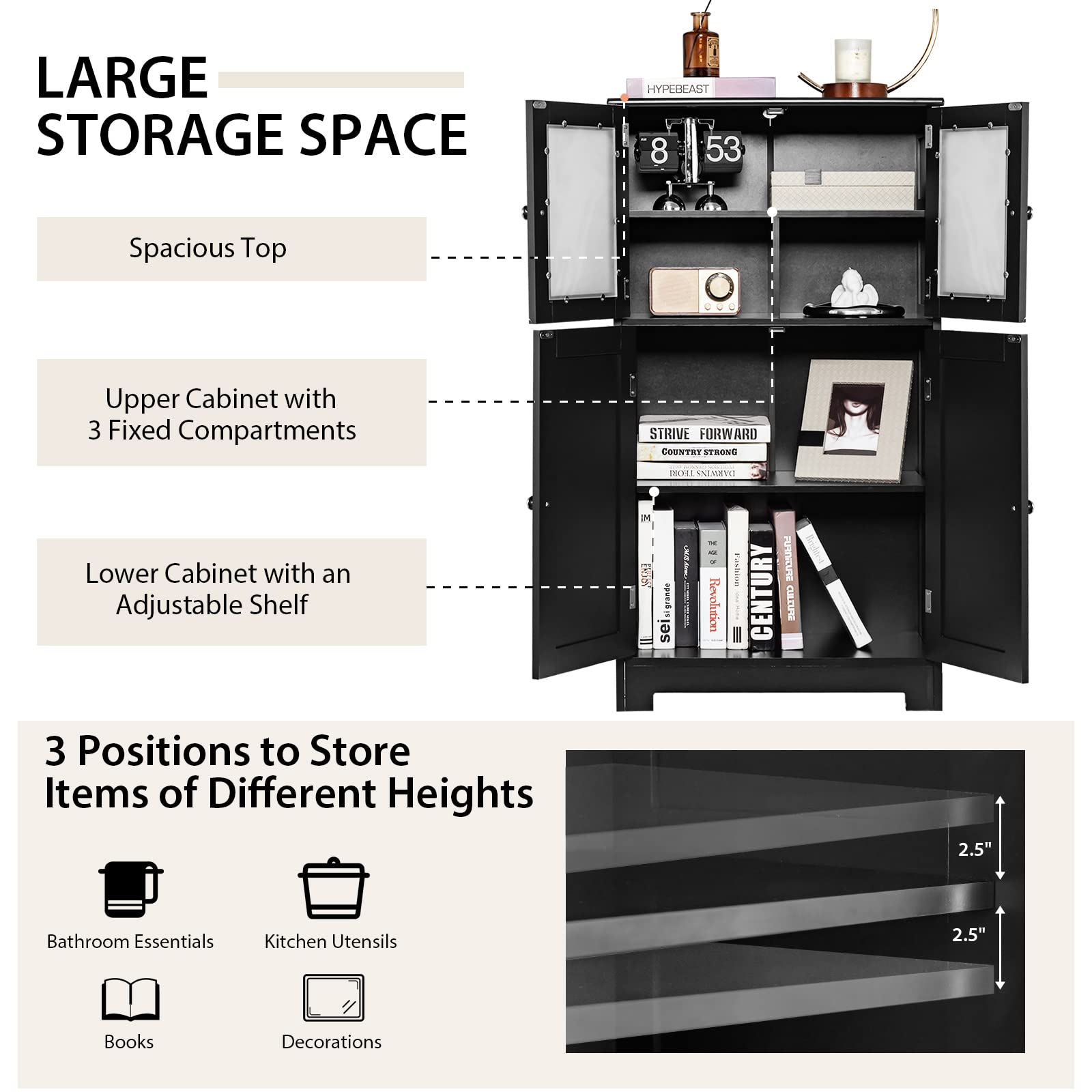 Giantex Storage Cabinet with Doors - Bathroom Floor Cabinet, Freestanding Tall Cabinet