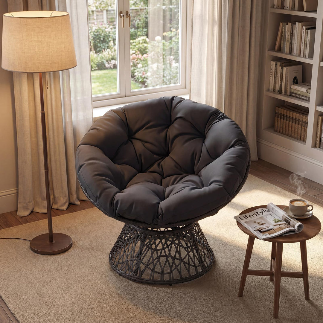 Giantex 360° Swivel Papasan Chair | Round Wicker Lounge Chair with Thick Cushion and Metal Frame