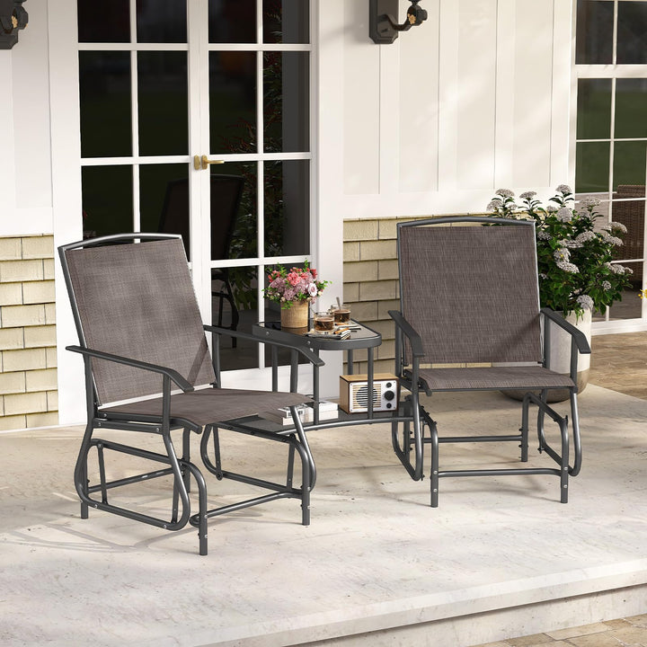 Giantex Outdoor Glider Chairs with Table &amp; Umbrella Hole