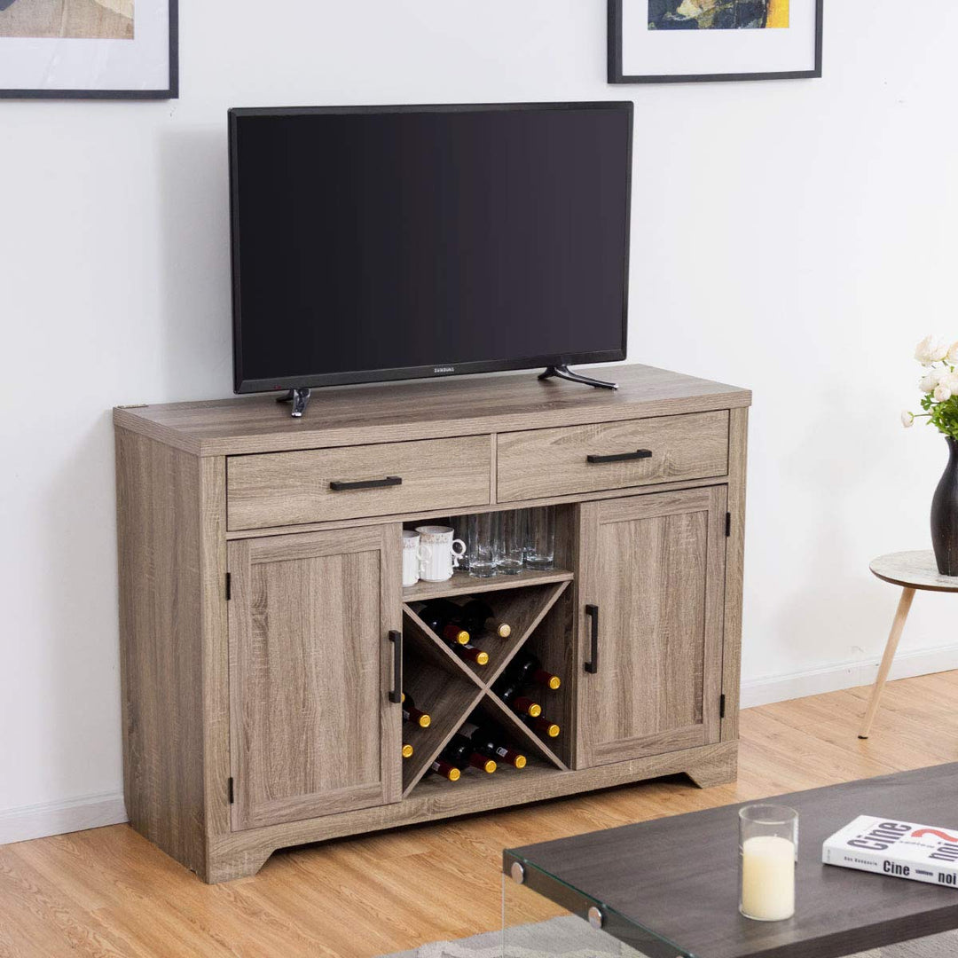 Giantex Buffet Cabinet, Farmhouse Sideboard with 2 Large Storage Drawers, Detachable Wine Rack(Gray)