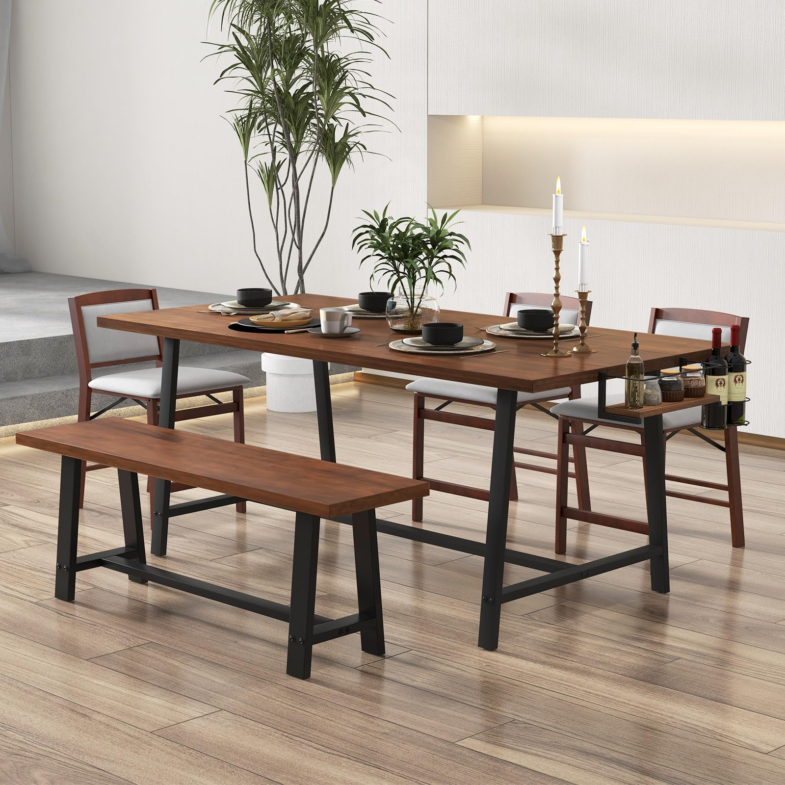 Giantex 72-Inch Dining Table for 5-7, Rectangular Kitchen Table with 2-Bottle Wine Rack