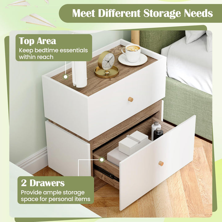 Giantex Modern Nightstand with 2 Storage Drawers, Wooden Night Stand with Raised Edge