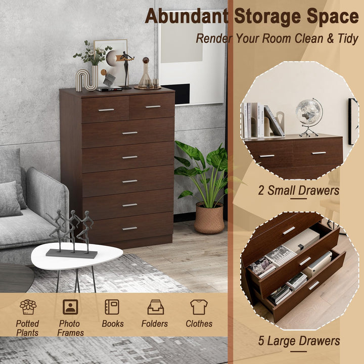 Giantex 7 Drawers Dresser for Bedroom - Wooden Chest of Drawers with Anti-toppling Device