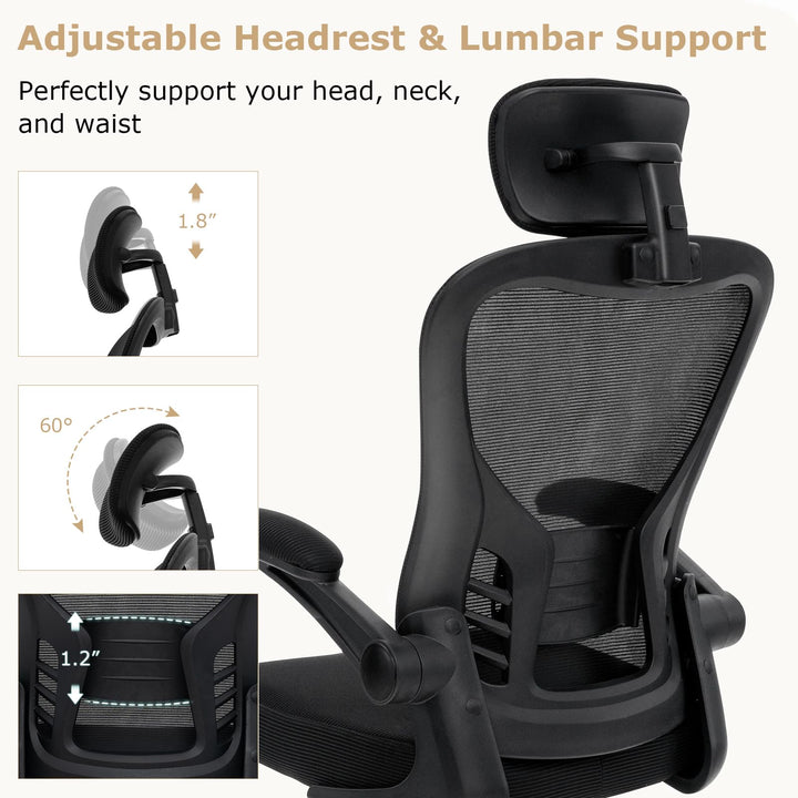 Giantex Ergonomic Mesh Office Chair, Home Office Desk Chair with Adjustable Headrest and Lumbar Support