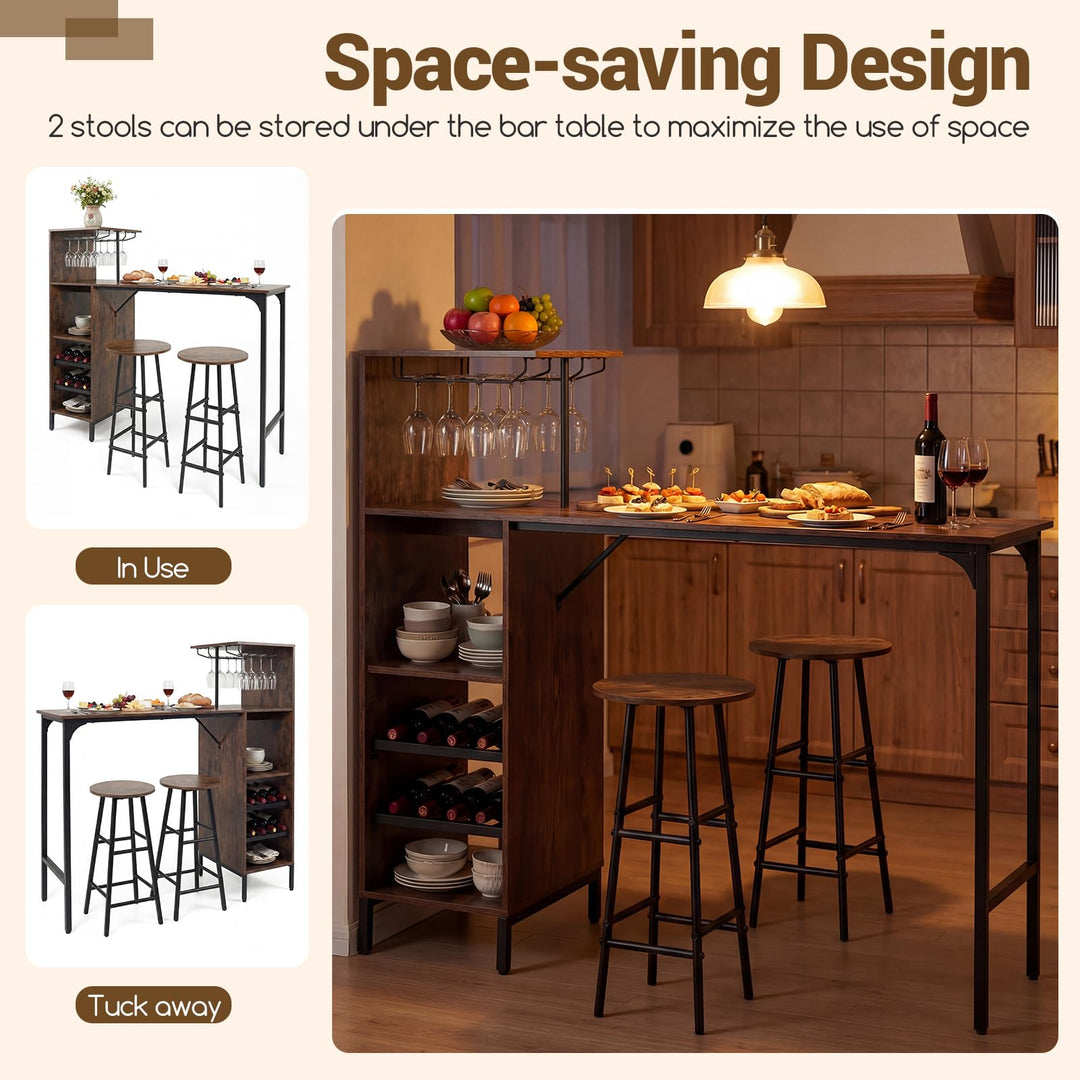 Giantex 3 Pieces Bar Table and Stools Set for Home