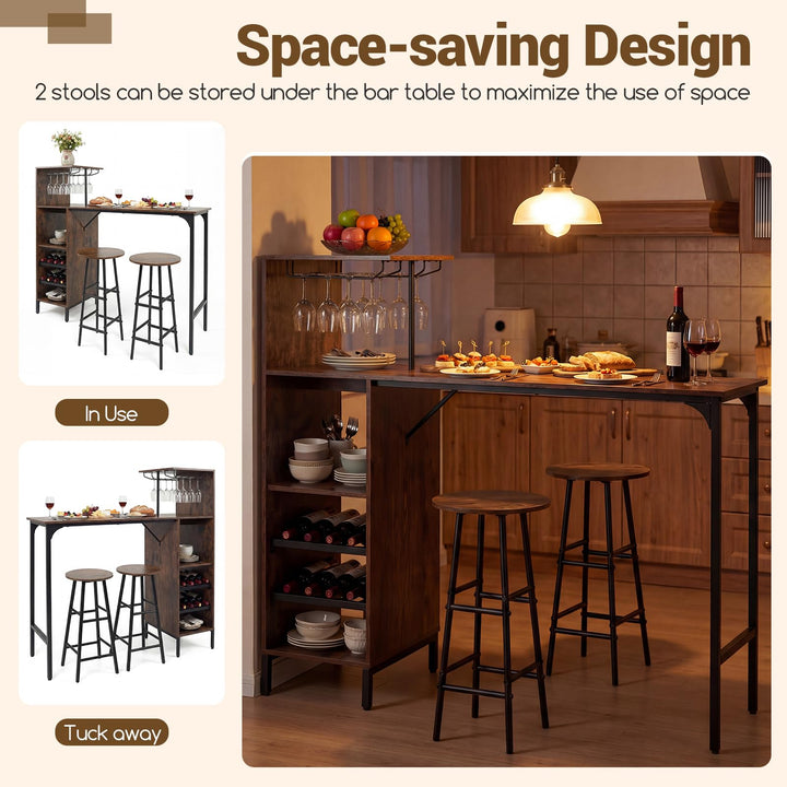 Giantex 3 Pieces Bar Table and Stools Set for Home