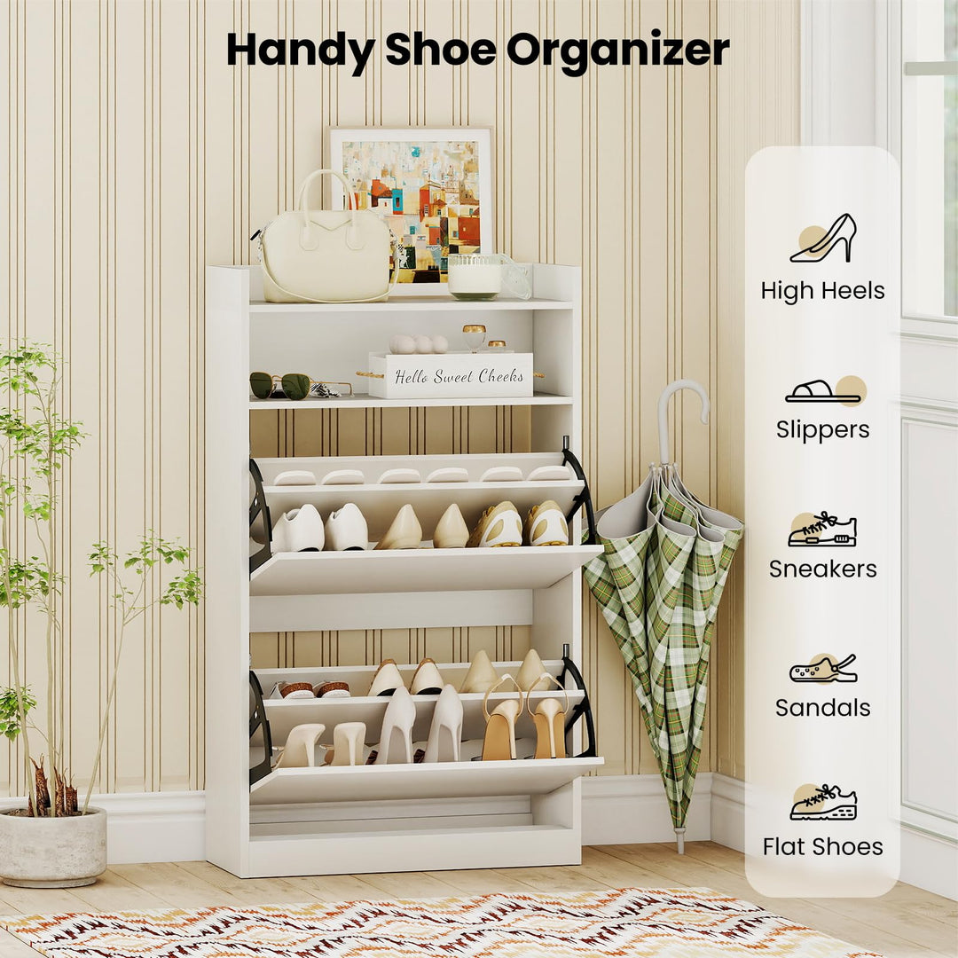 Giantex Shoe Cabinet with 2 Flip Drawers Freestanding Narrow Shoe Organizer Cabinet