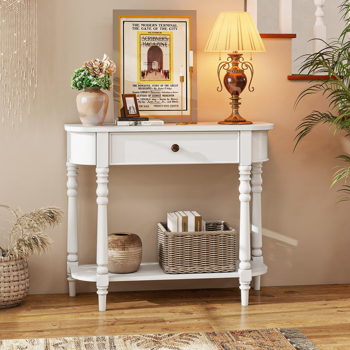 Giantex 36" Wooden Entryway Table with Storage Drawer & Open Shelf