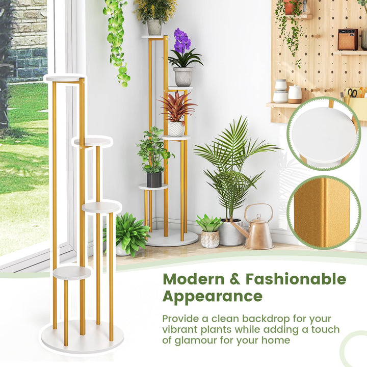 Giantex 4 Tier Plant Stand Indoor, Tall Plant Shelf with Marble Texture for Multiple Potted Plants, Tiered Metal Plant Holder Flower Display Rack for Living Room Balcony Porch
