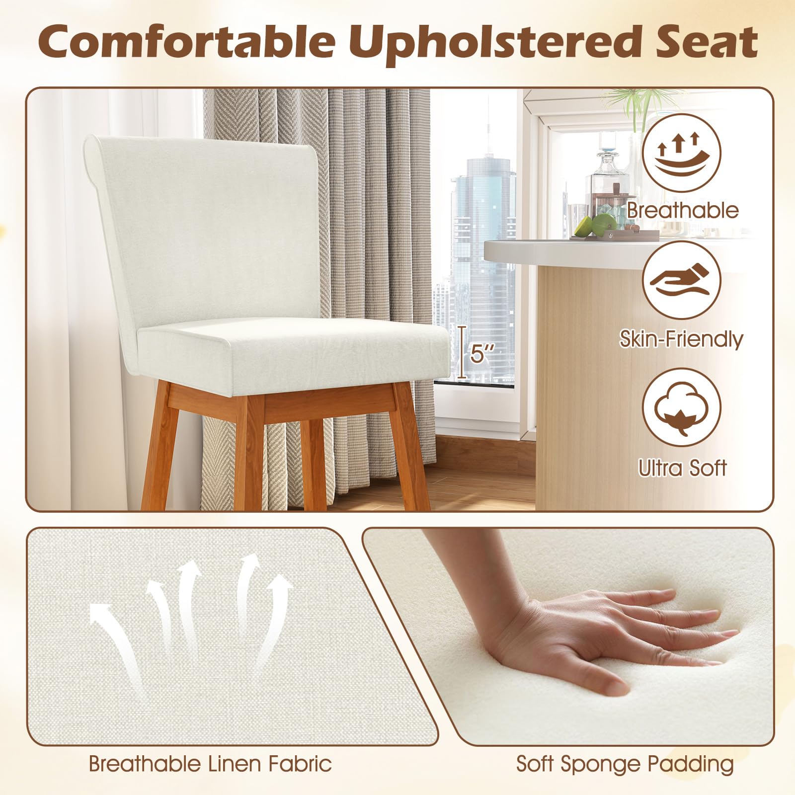 Giantex Modern Upholstered Bar Stools Set