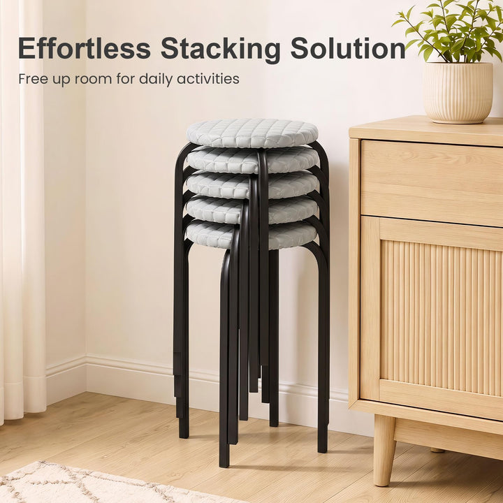 Giantex 18" Stackable Stools Set of 6 | Round Nesting Stools with Removable Washable Covers