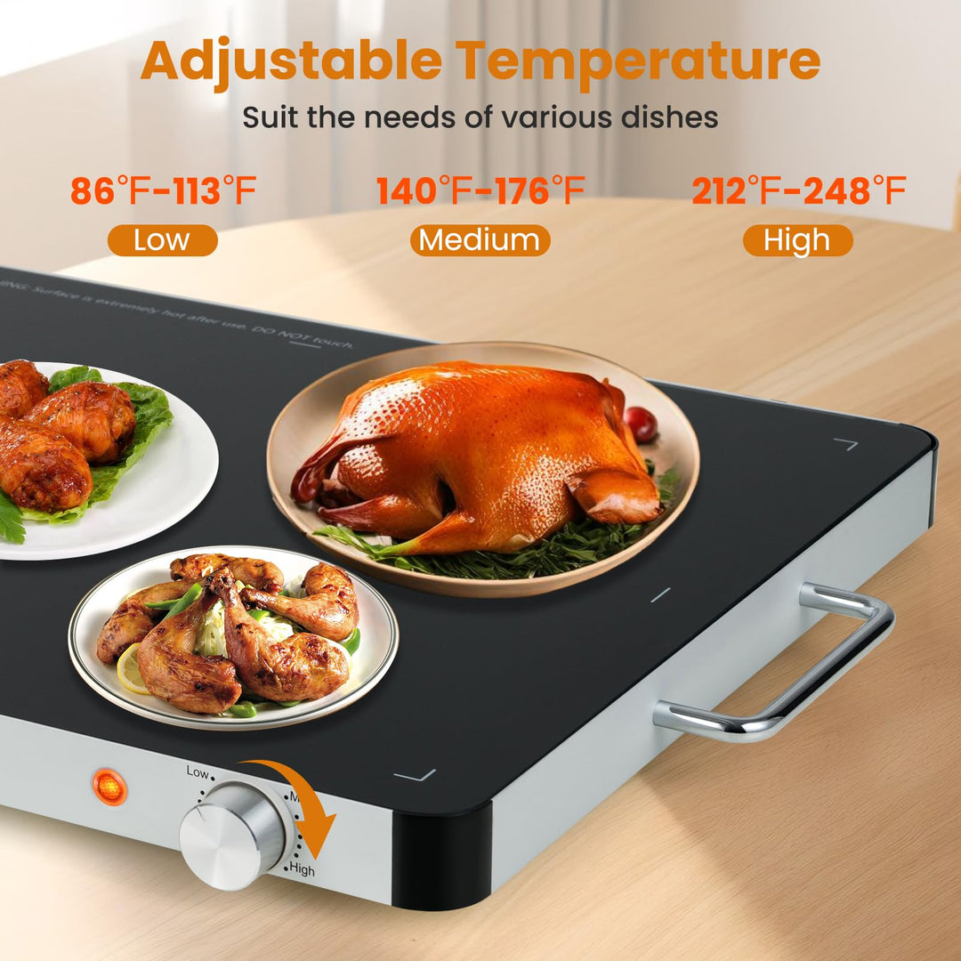 Giantex Electric Warming Tray 21'' x 16'' - Tempered Glass Buffet Server & Food Warmer
