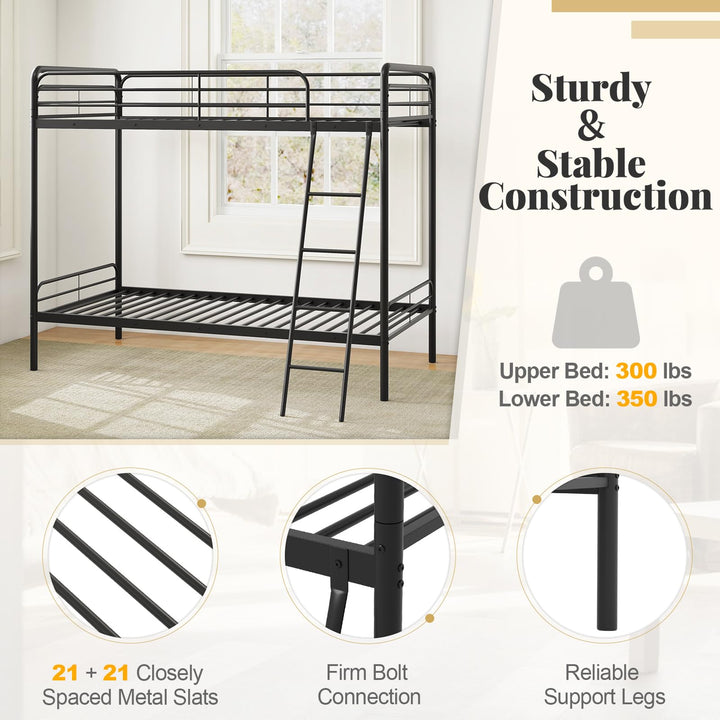Giantex Metal Bunk Bed Twin Over Twin, Heavy Duty Twin Bunk Beds with Inclined Ladder & Safety Guardrails