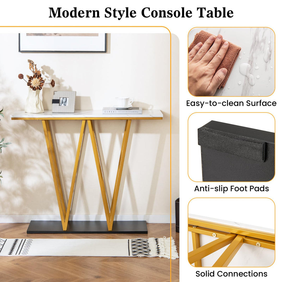 Giantex Gold Entryway Table 40 Inch Modern Console Table with Faux Marble Table and Metal Frame
