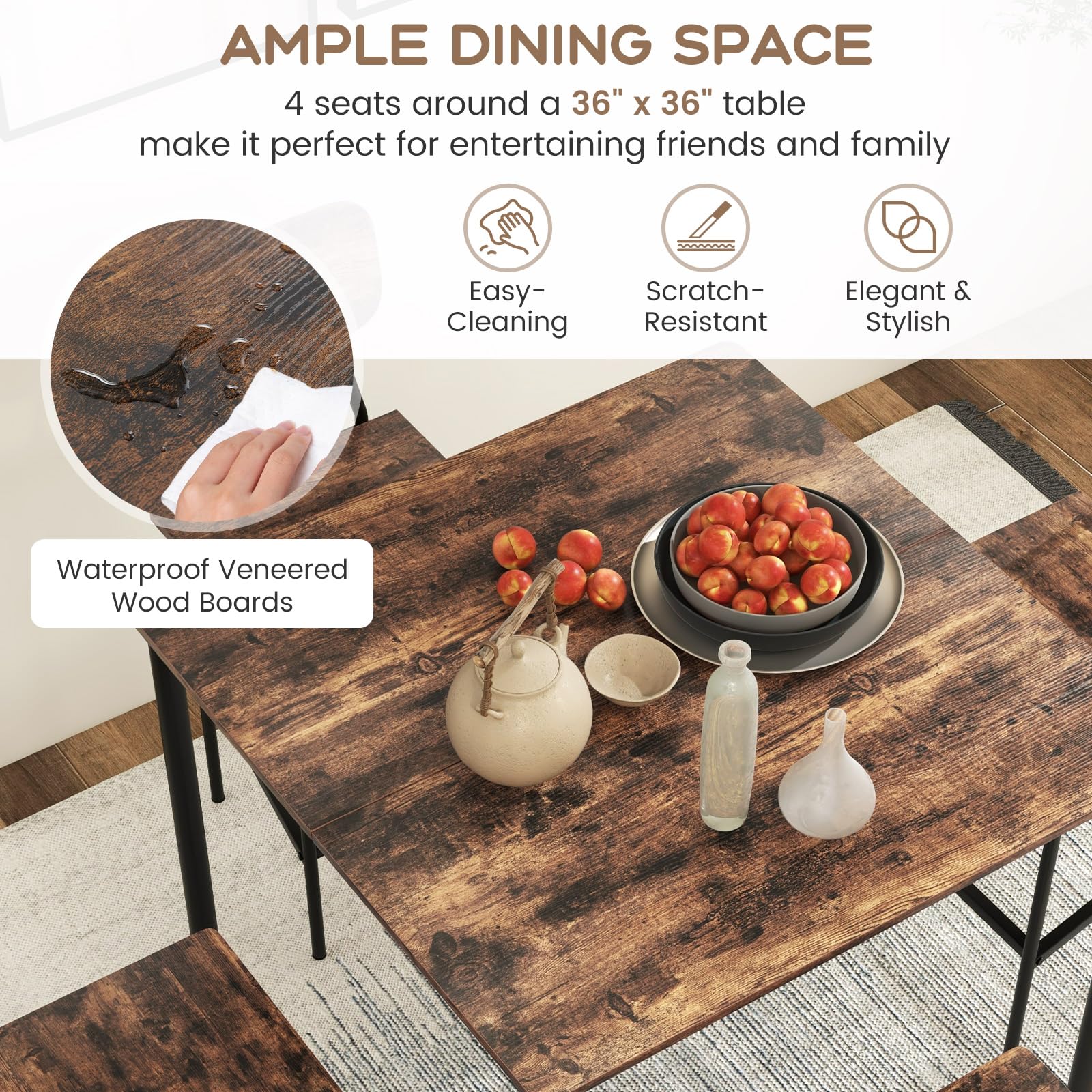 Giantex 5-Piece Dining Table Set W/Counter Height Table & 4 Bar Stools