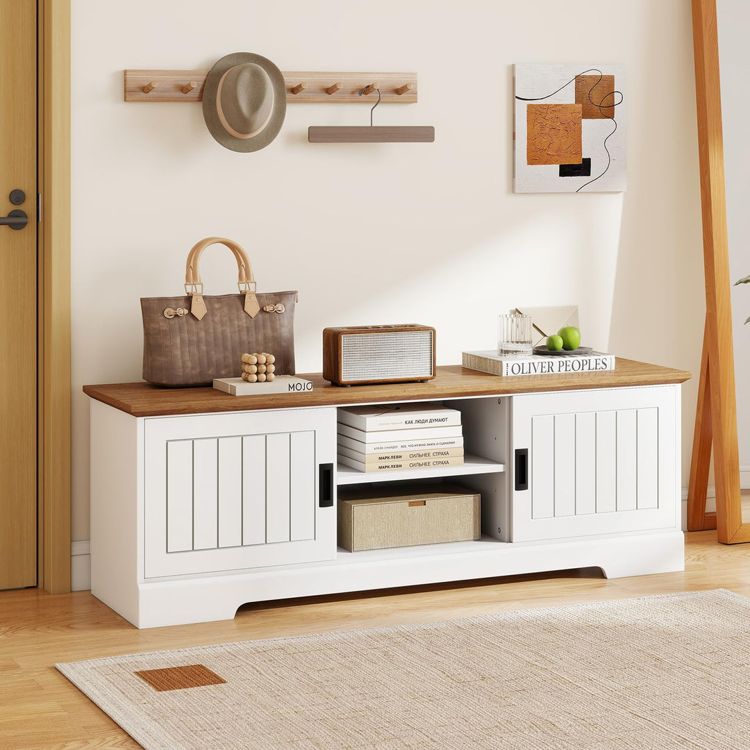 Giantex Farmhouse TV Stand for TVs up to 65" Entertainment Center with Storage Cabinets