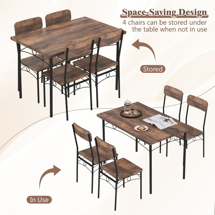 Giantex Rectangle Kitchen Table and 4 Farmhouse Dining Chairs with Heavy-Duty Metal Frame