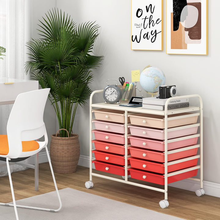 12 Drawers Rolling Cart for Office School Supplies - 25” x 15” x 24.5”