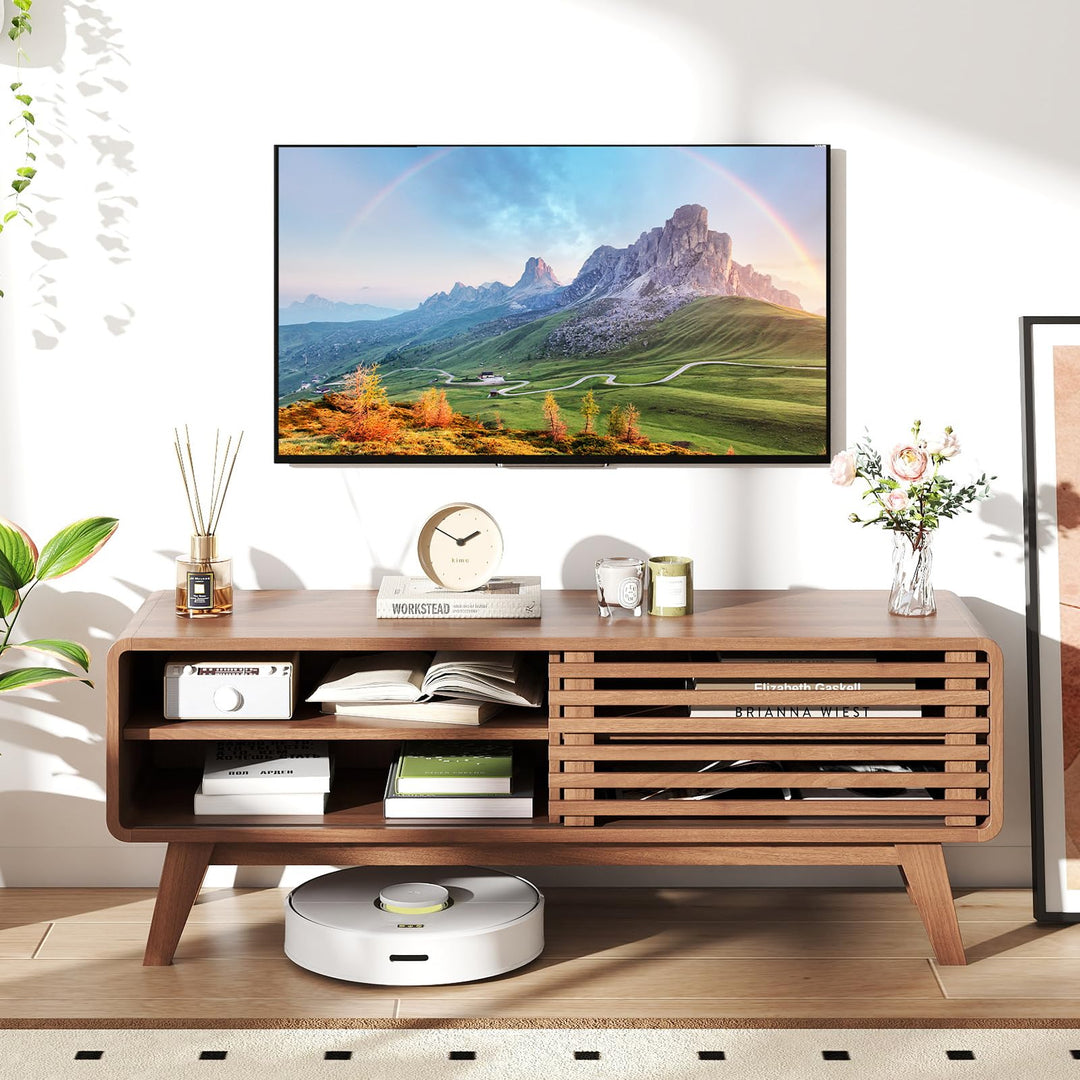 Giantex TV Stand for TVs up to 55" with Sliding Door and Adjustable Shelves for Living Room