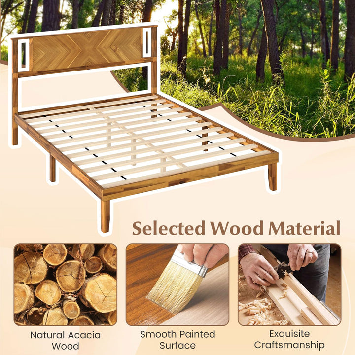 Giantex Acacia Wood Platform Bed Frame Mid-Century Modern Bed Frame with Headboard