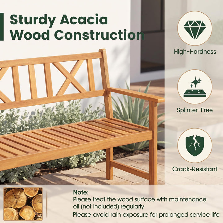 GIANTEX 2-Person Acacia Wood Outdoor Bench with 800 lbs Max Load