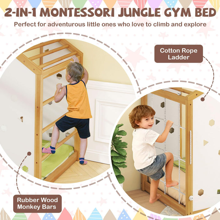 Giantex Twin Size Montessori Floor Bed, 3-in-1 Indoor Kids Jungle Gym Playground