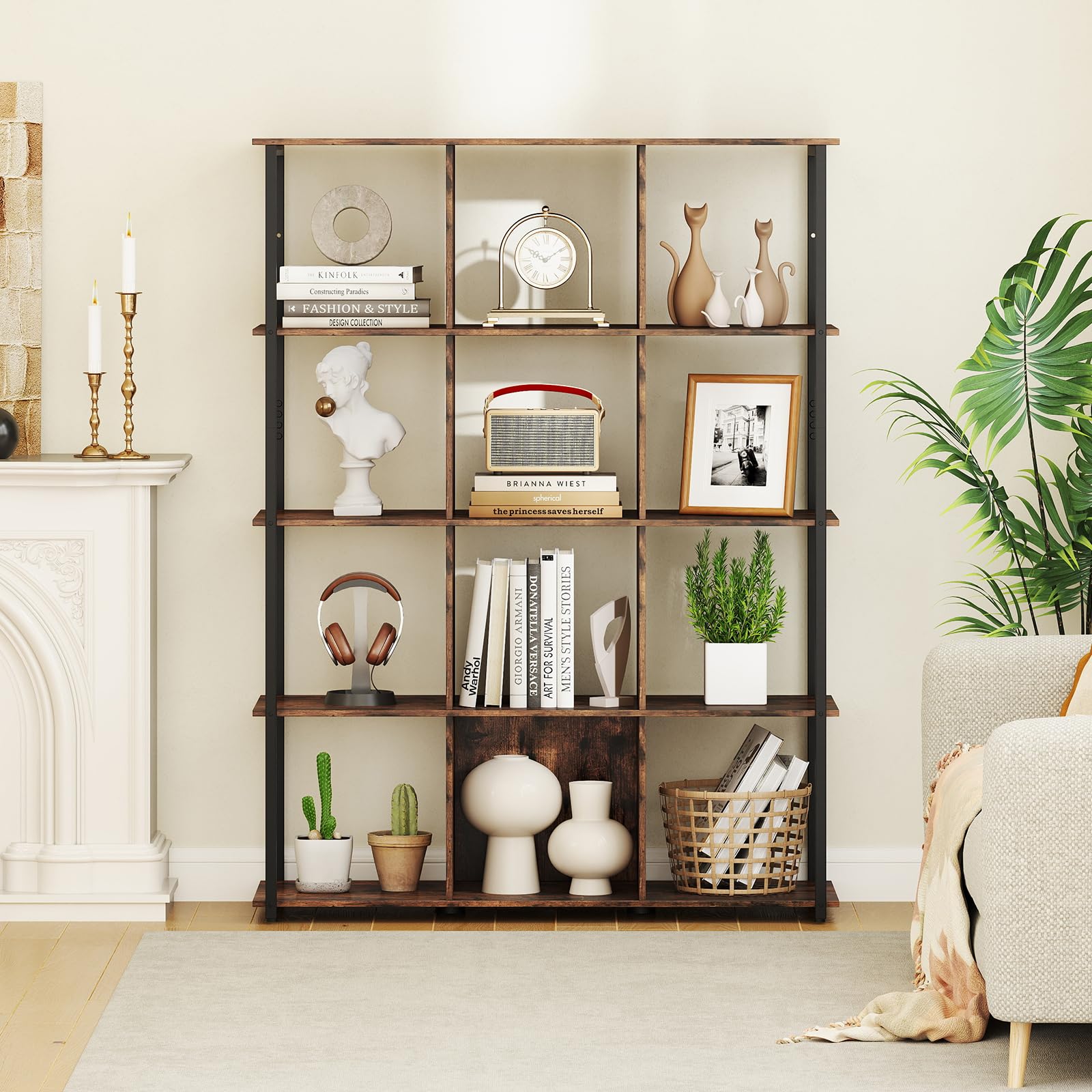 Giantex 12 Cube Bookcase 5 Tier Industrial Bookshelf