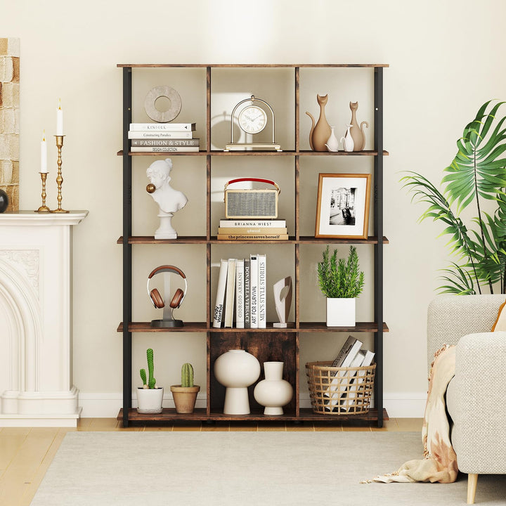 Giantex 12 Cube Bookcase 5 Tier Industrial Bookshelf