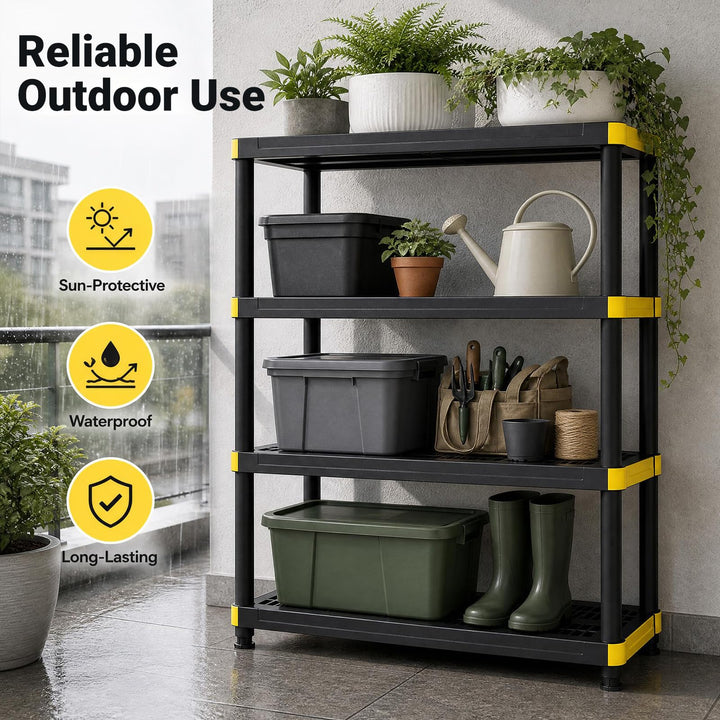 GIANTEX 4-Tier Plastic Storage Shelf with Anti-Tipping Kit &amp; Adjustable Feet