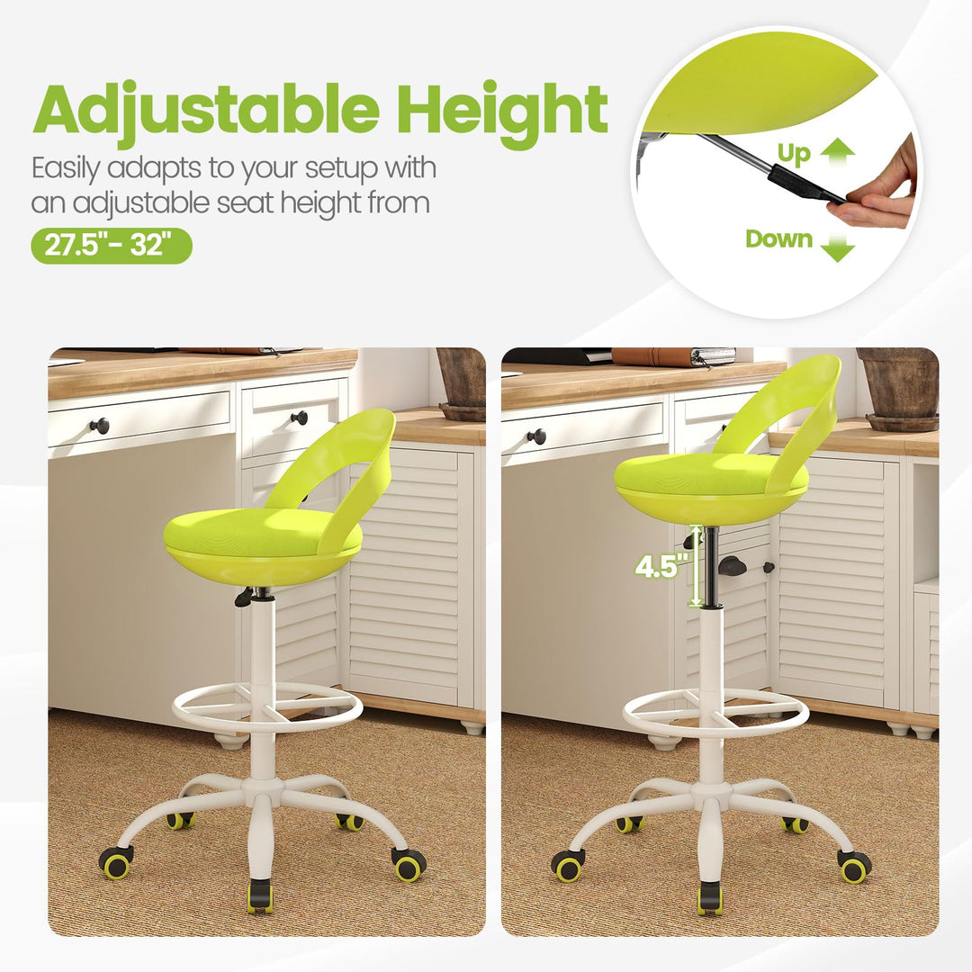 Giantex Drafting Chair with Back Ergonomic Rolling Stool with Footrest