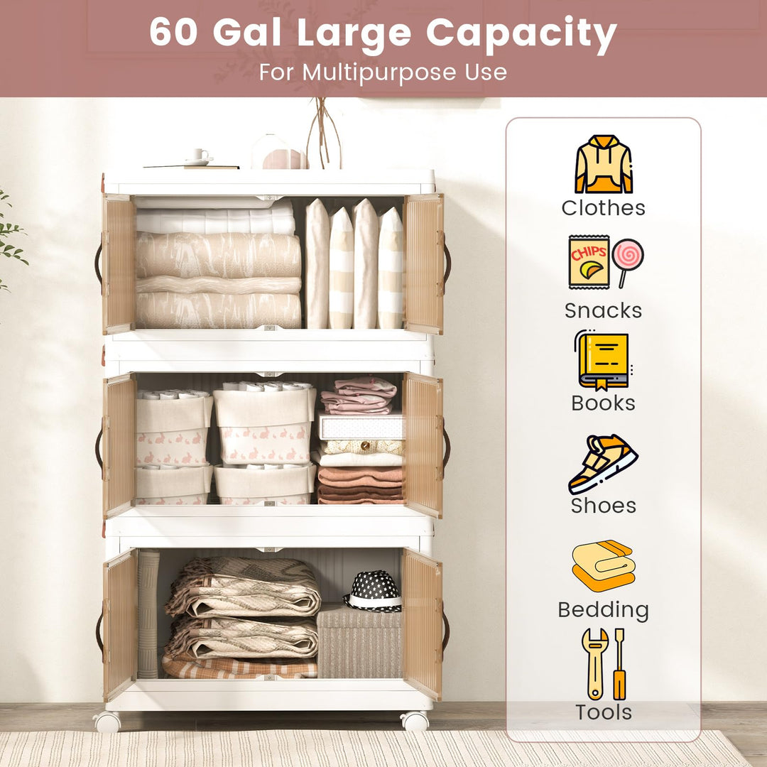 Giantex 3-tier Collapsible Storage Bins with Wheels and Lid
