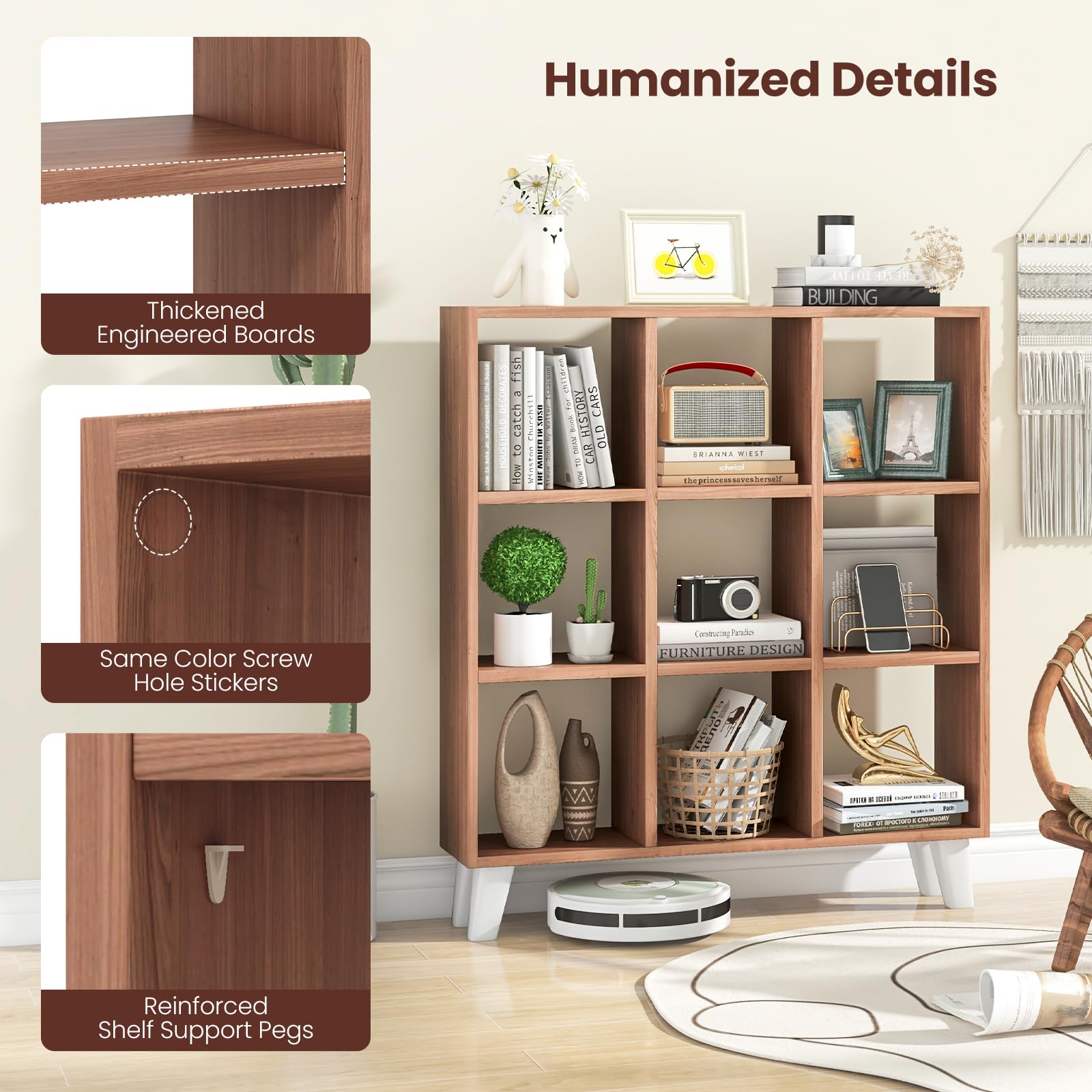 Giantex 9-Cube Open Bookcase, 3-Tier Freestanding Bookshelf with 4