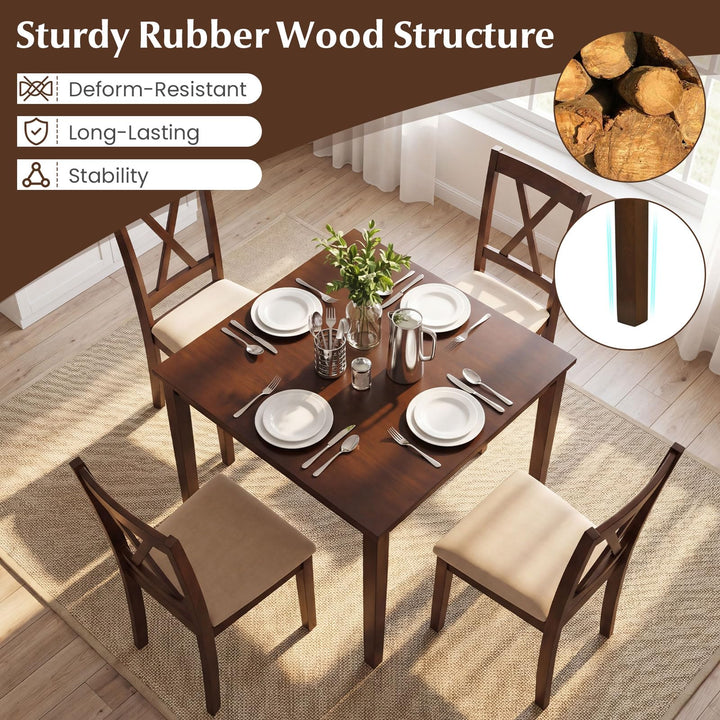 Giantex Dining Table Set for 4 | Square Kitchen Table Set w/ 4 Upholstered Chairs w/X-Shaped Backrest