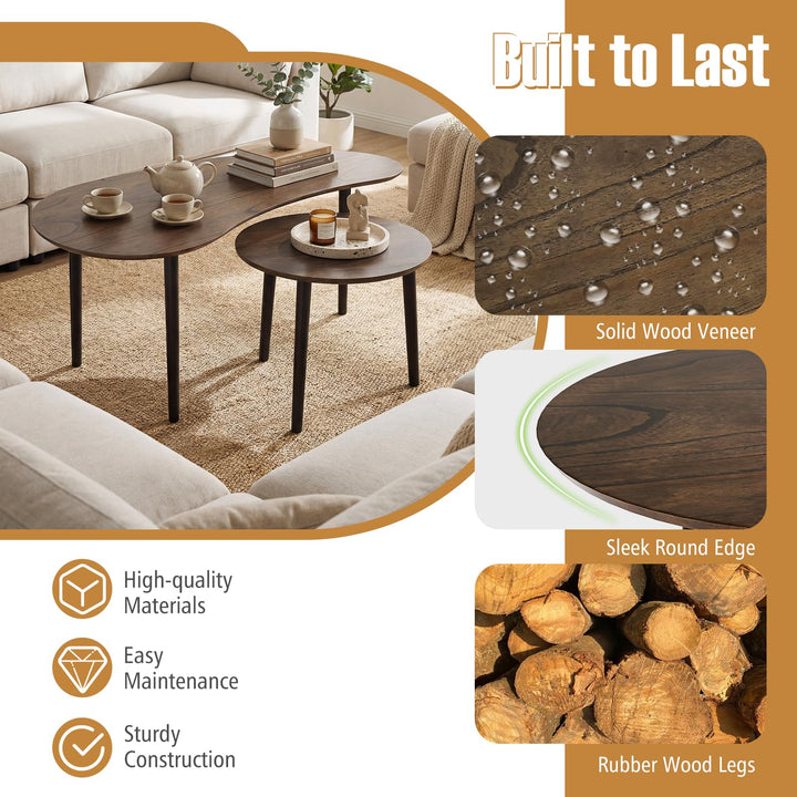 Giantex Nesting Tables Set of 2 | Mid Century Modern Coffee Tables with Solid Wood Support Legs