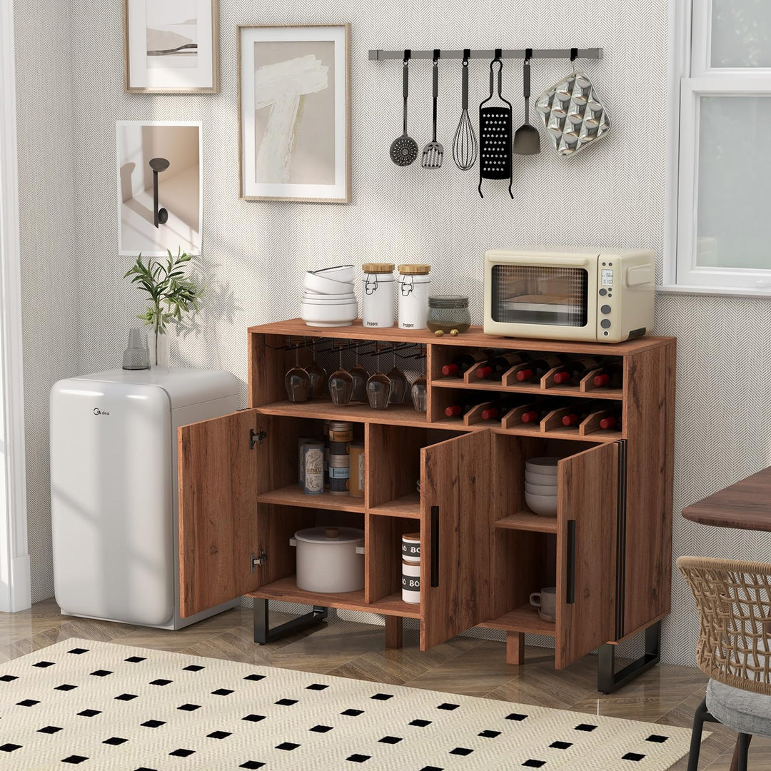 Giantex Wine Bar Cabinet, Buffet Sideboard with 3 Doors & Adjustable Shelves, Liquor Cabinet