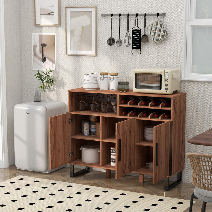 Giantex Wine Bar Cabinet, Buffet Sideboard with 3 Doors & Adjustable Shelves, Liquor Cabinet