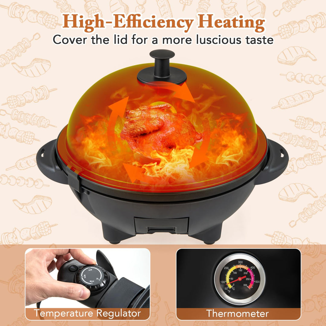 Giantex 1200W Electric BBQ Grills Outdoor Cooking with Lid & Thermometer