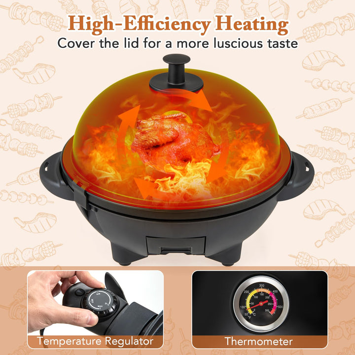 Giantex 1200W Electric BBQ Grills Outdoor Cooking with Lid & Thermometer