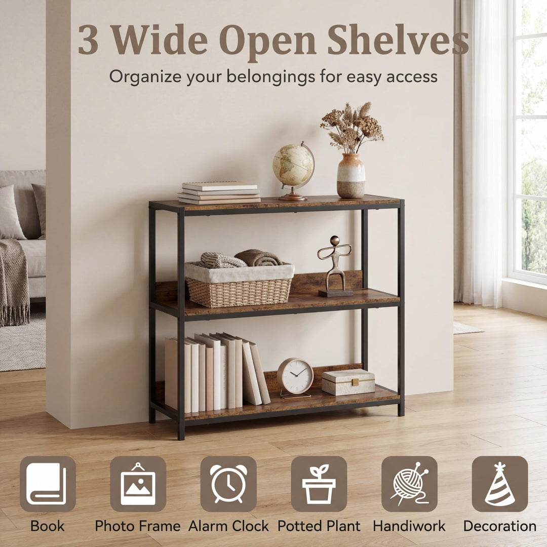 Giantex Industrial 3-Tier Small Bookshelf with Wooden Shelves and Metal Frame