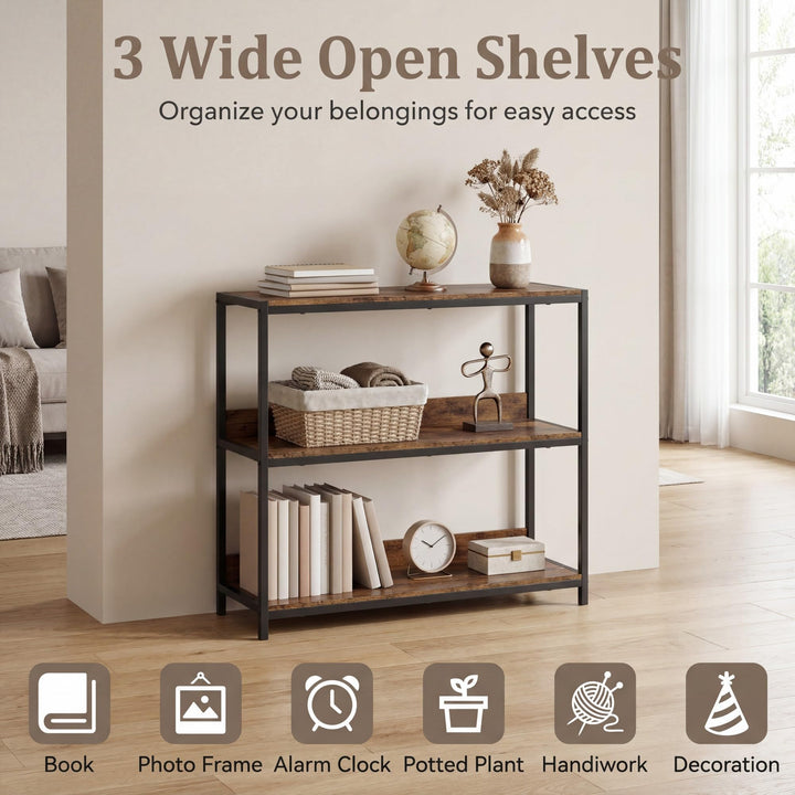 Giantex Industrial 3-Tier Small Bookshelf with Wooden Shelves and Metal Frame