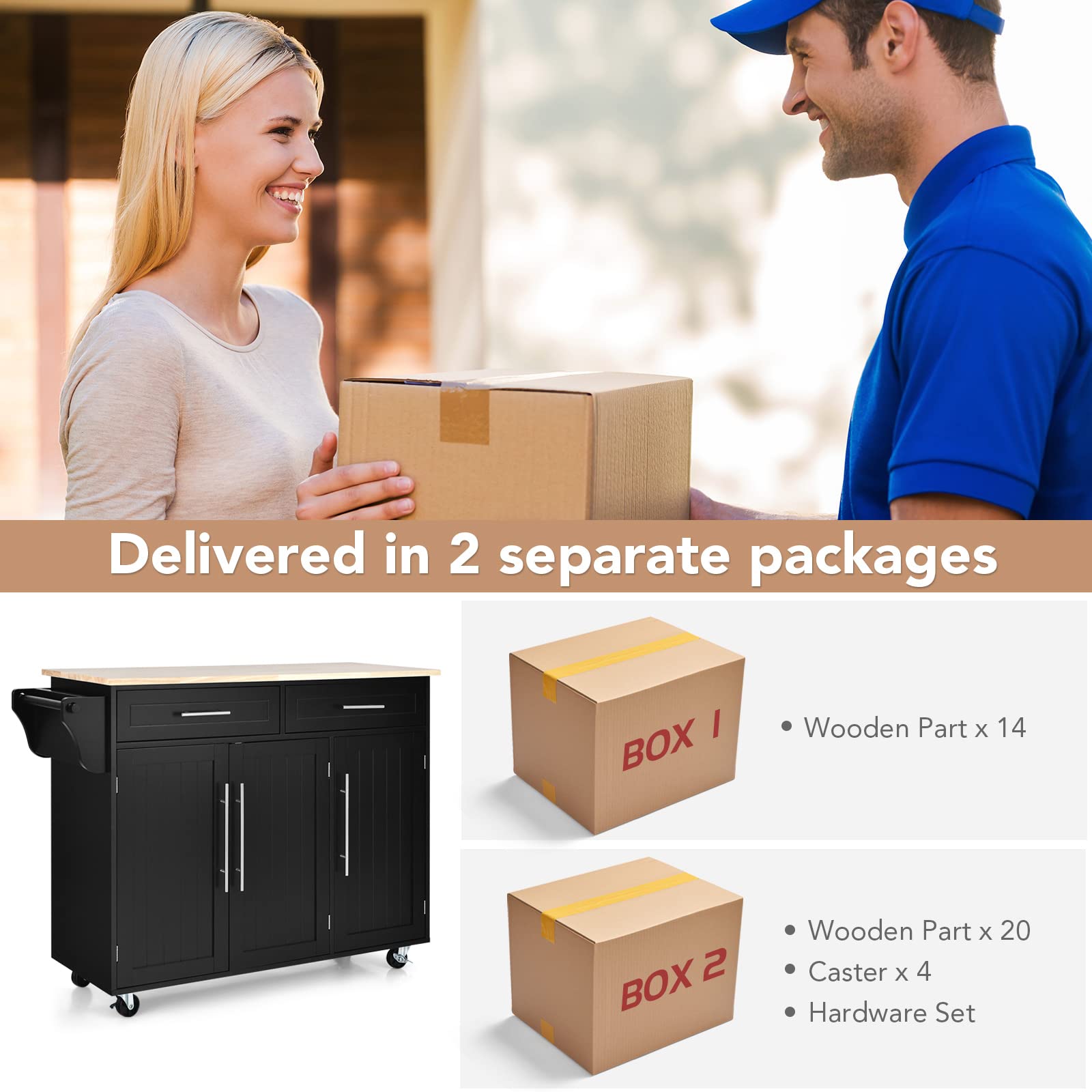 Giantex Kitchen Island Cart , 2 Drawers, 3 Door Cabinet