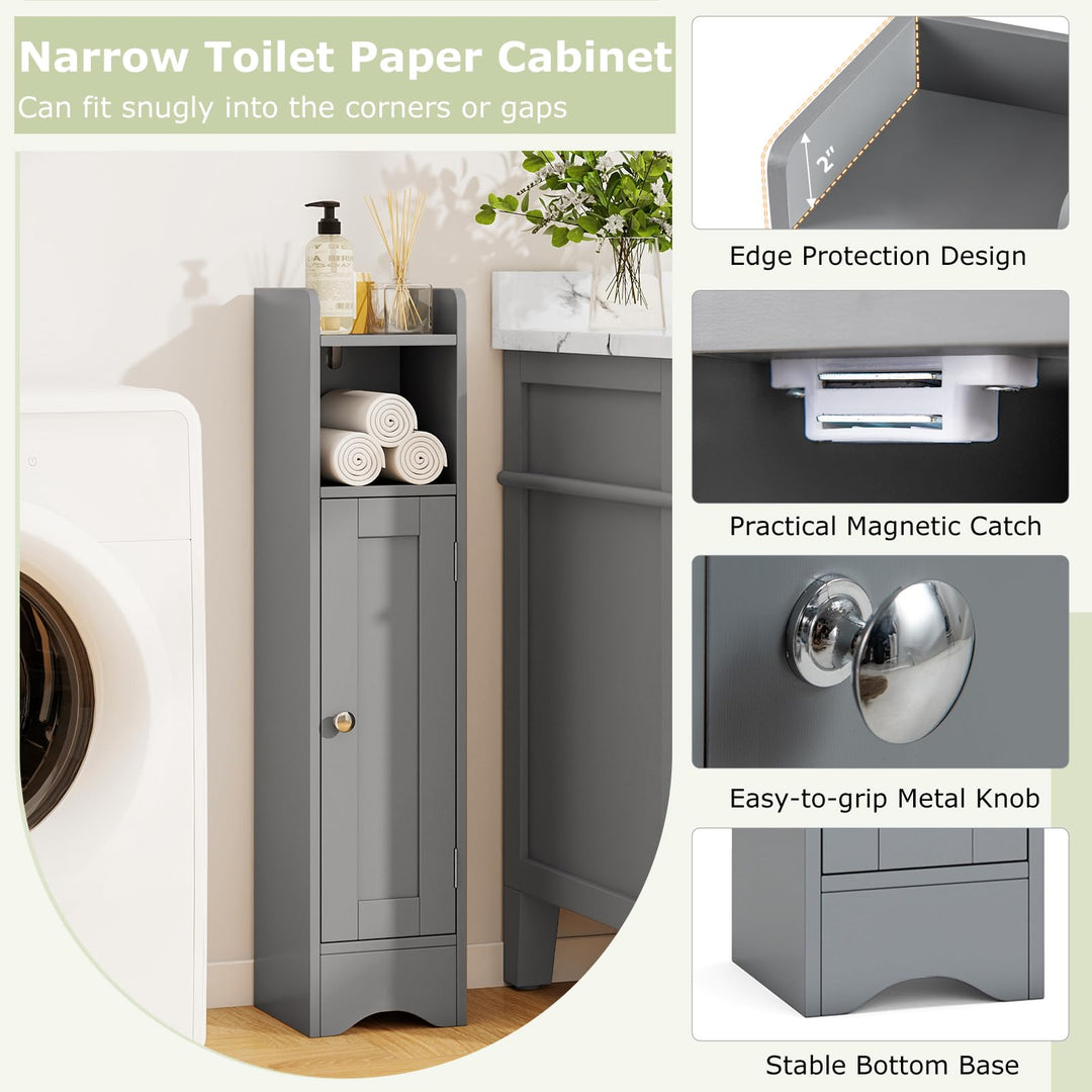 Giantex Small Bathroom Storage Cabinet Corner Floor Cabinet with Door & Adjustable Shelves