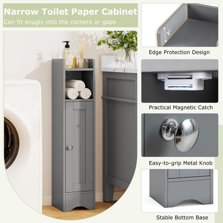 Giantex Small Bathroom Storage Cabinet Corner Floor Cabinet with Door & Adjustable Shelves