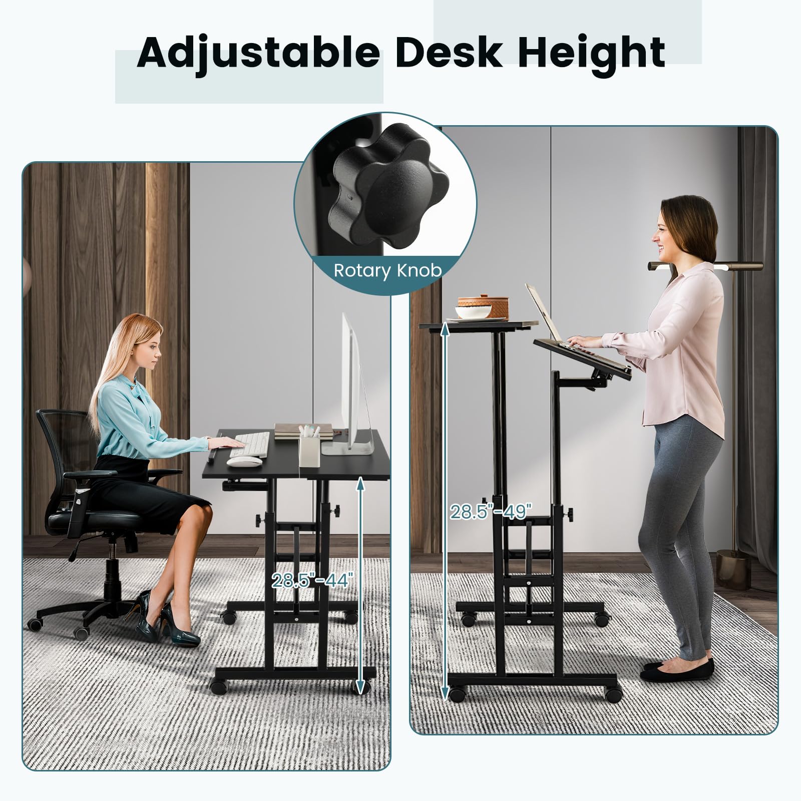 Giantex Mobile Stand up Desk, Height Adjustable, 24"D x 22"W x 49"H