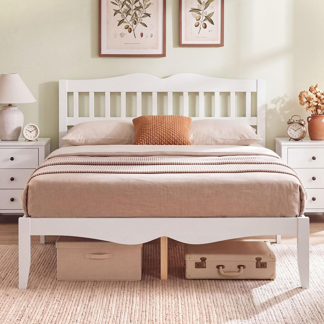 GIANTEX Full/Queen Size Wooden Bed Frame with Slatted Headboard