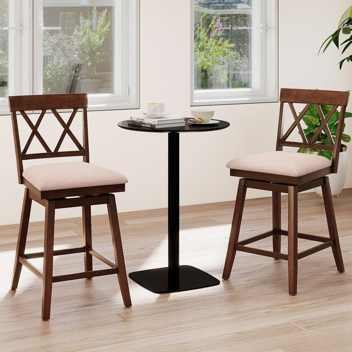 Giantex Counter Height Bar Stool with Crossed Backs and Rubber Wood Legs