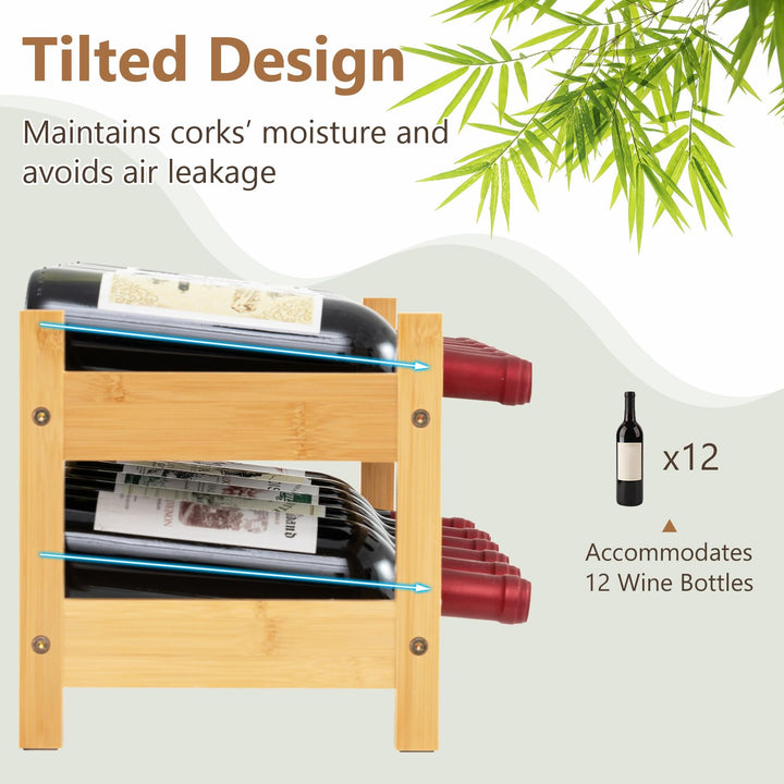 Giantex Bamboo Wine Rack, 2/3 Tier 12/18 Bottle Wine Storage Cabinet Shelf