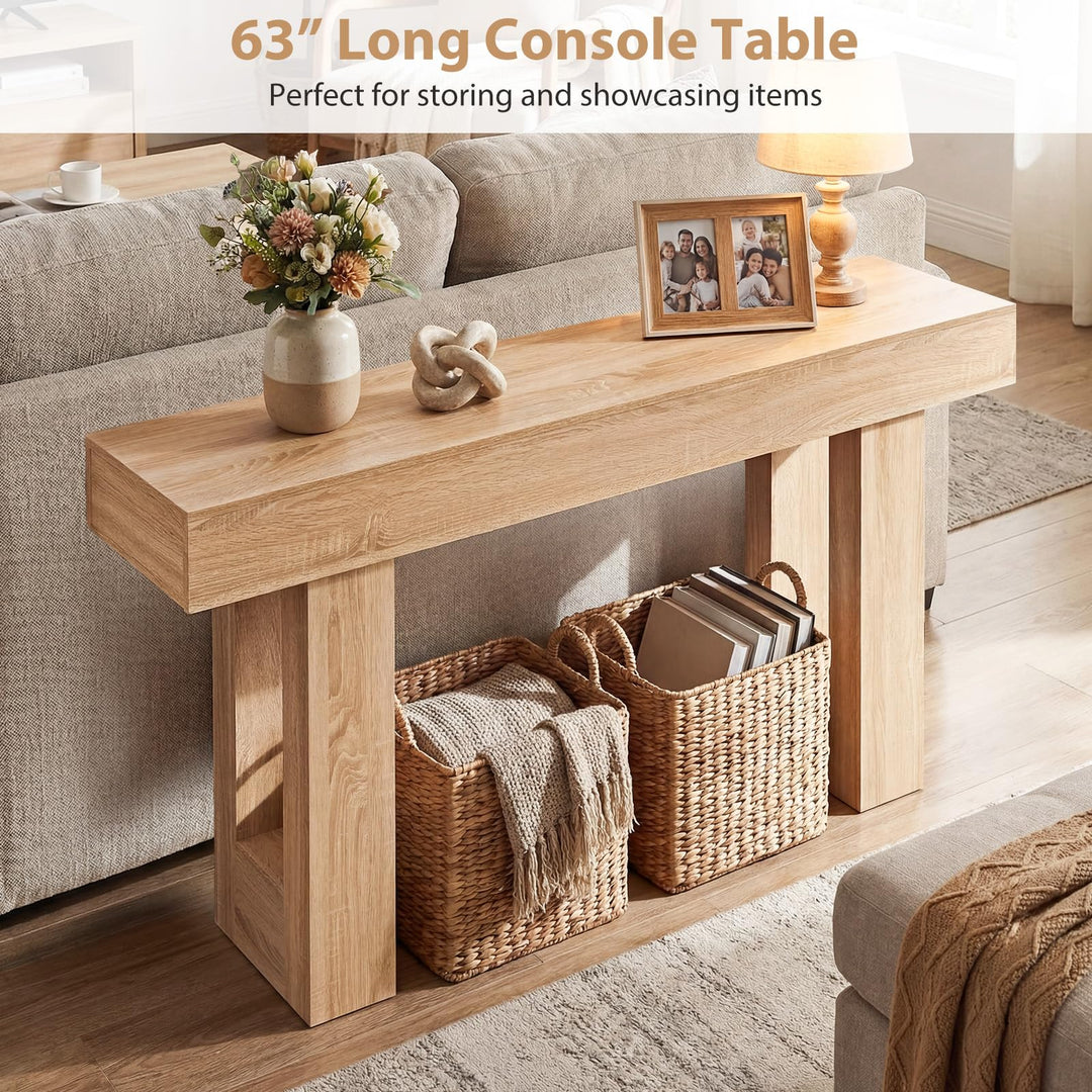 Giantex 63" Farmhouse Wooden Narrow Entryway Console Table