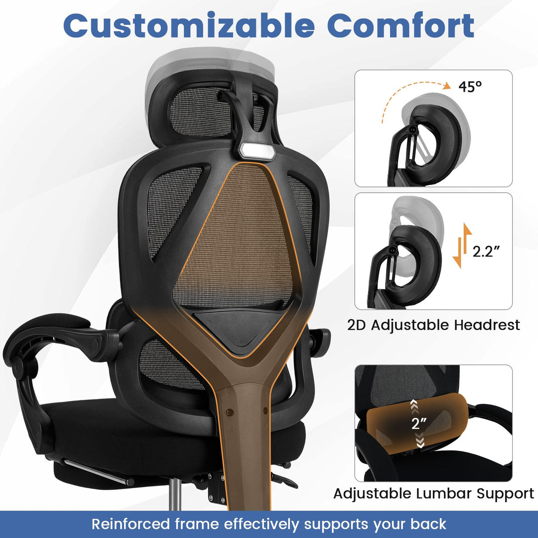 Giantex Mesh Office Chair with Retractable Footrest 135° Tilting Backrest